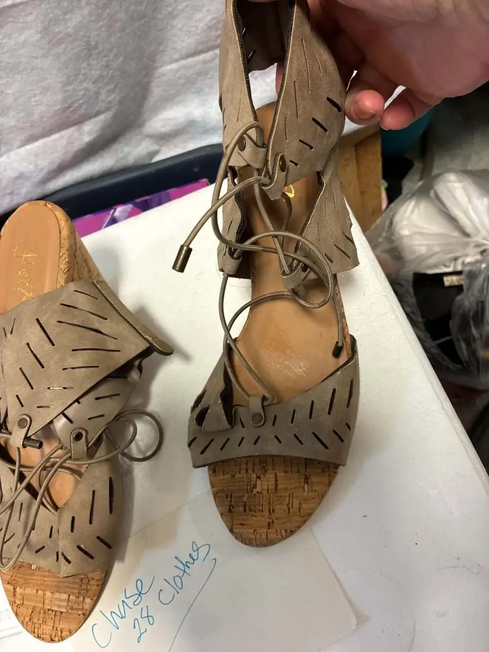 y.not? Melissa Perforated Lace-Up Cork Wedge Sandals